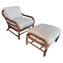 McGuire Twisted Rattan Lounge Chair & Ottoman