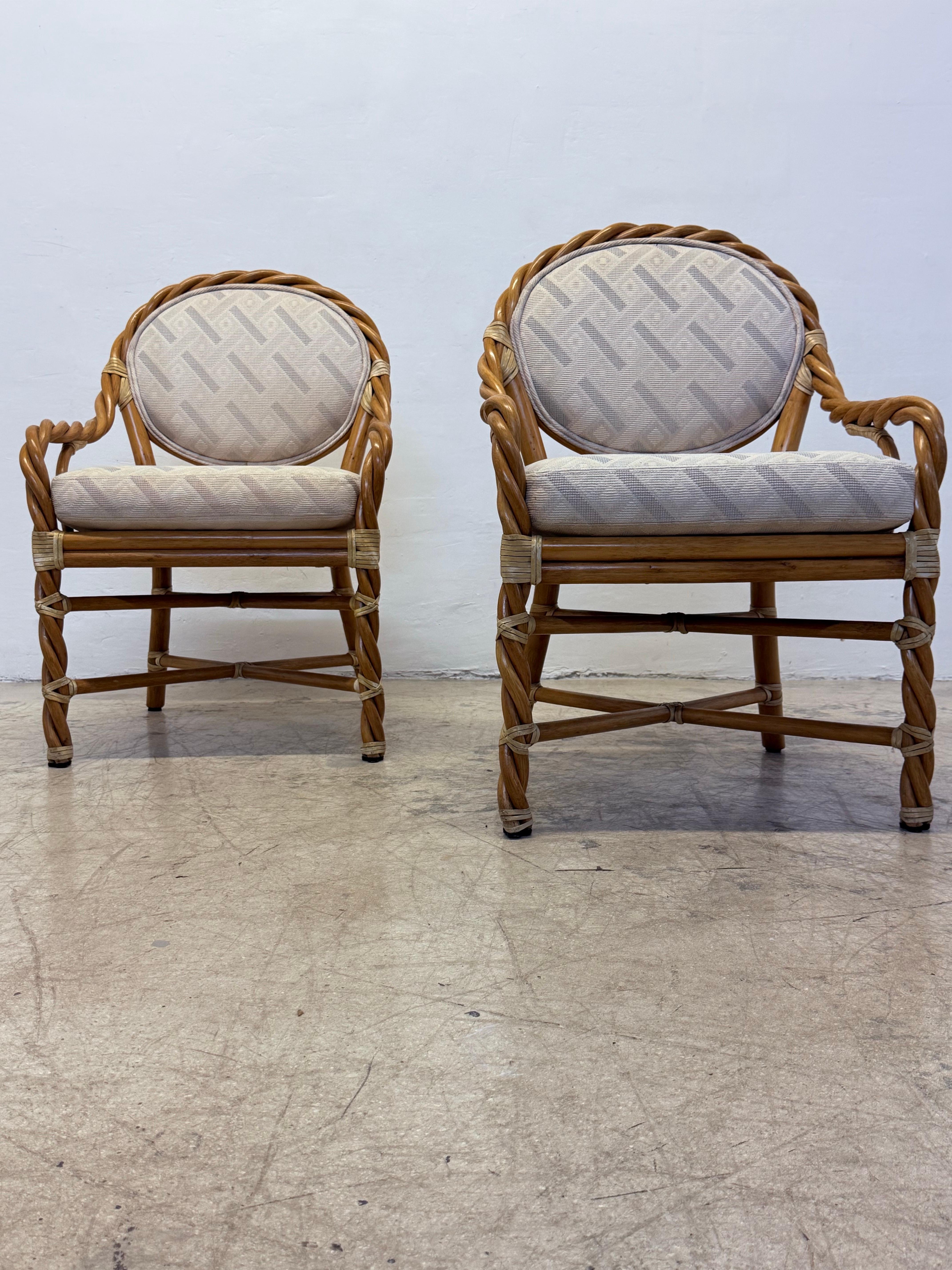 McGuire Twisted Rattan Occasional Chairs With Cushioned Seats - A Pair For Sale 5