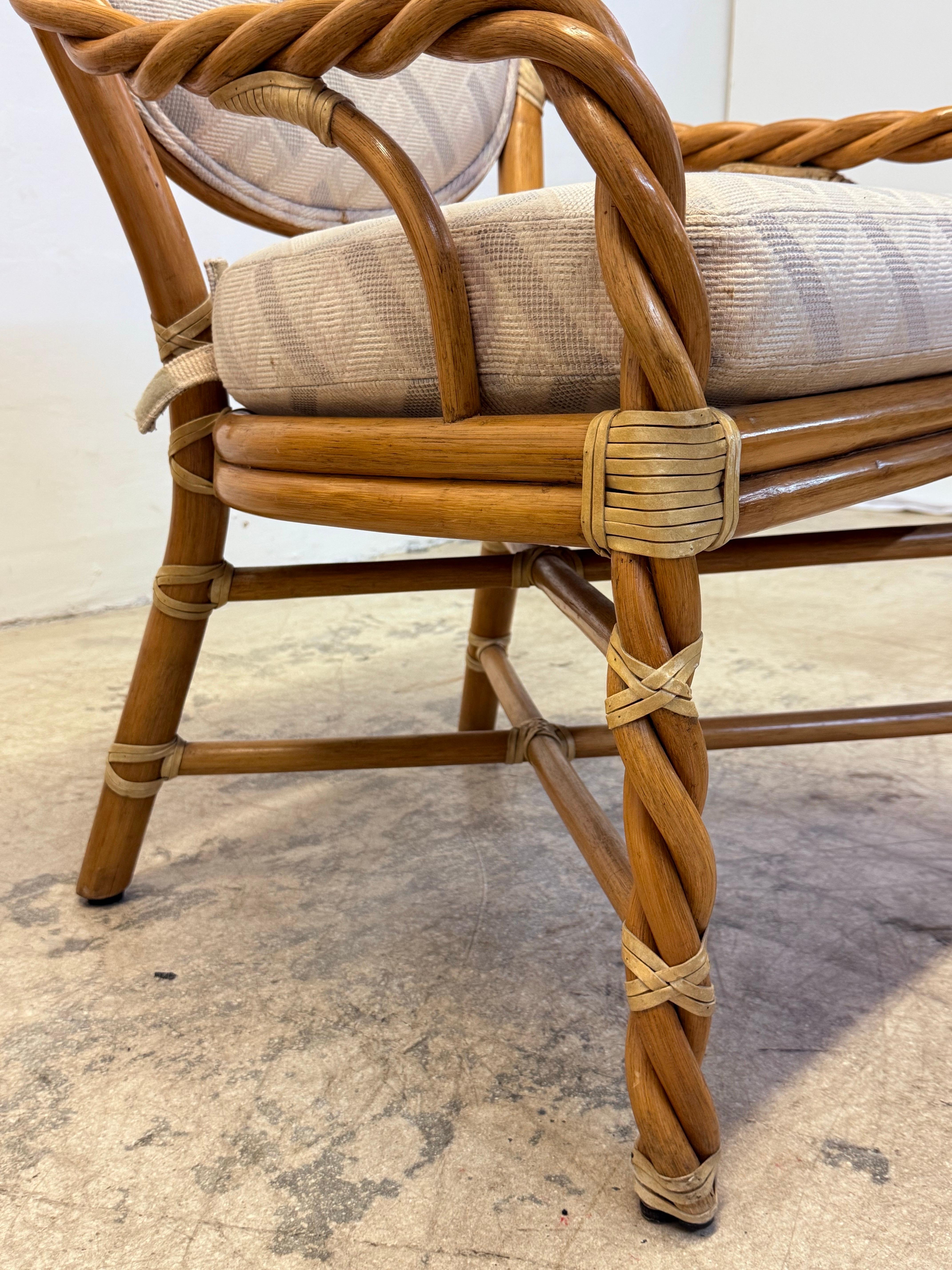 McGuire Twisted Rattan Occasional Chairs With Cushioned Seats - A Pair For Sale 8