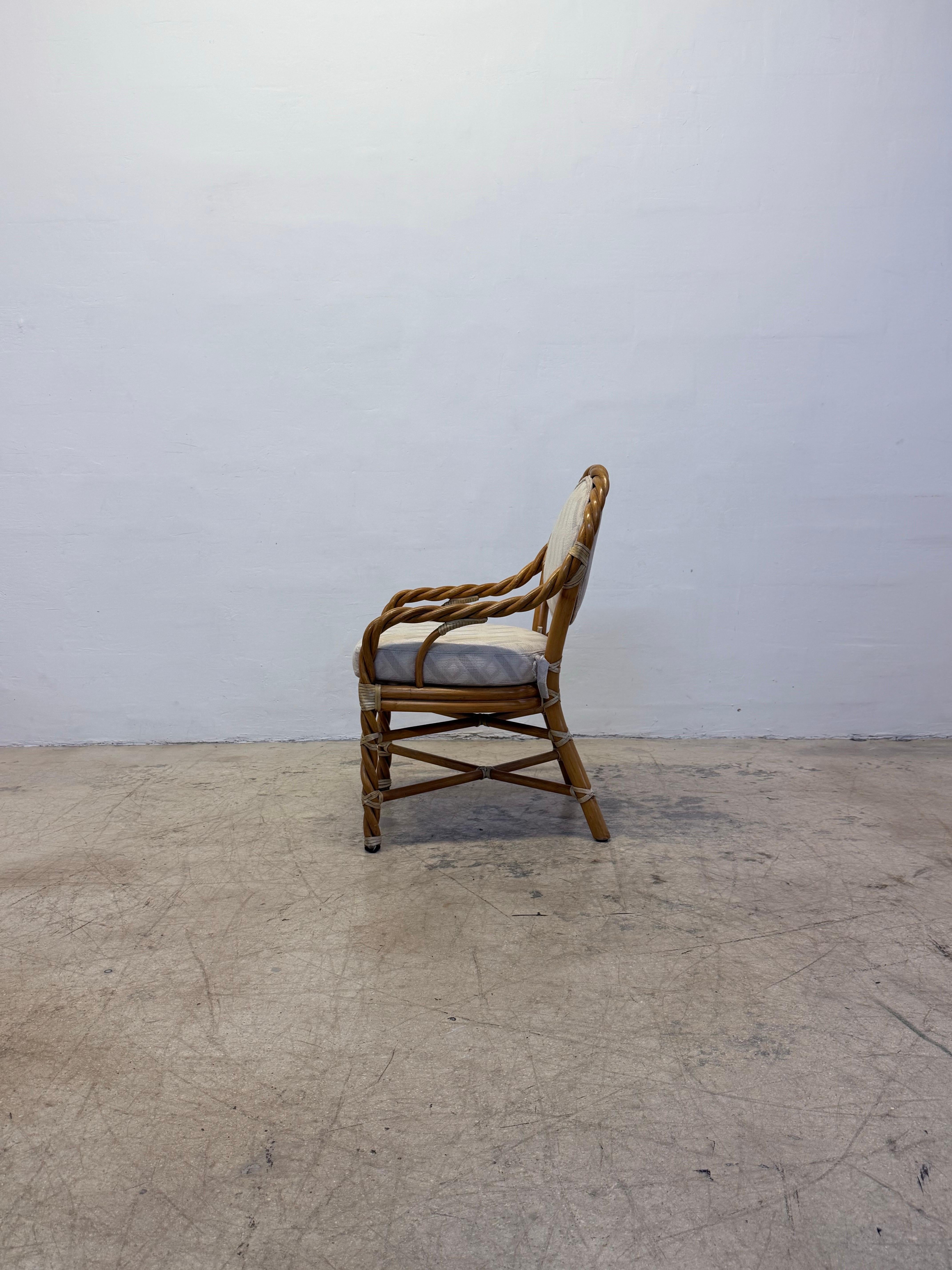 American McGuire Twisted Rattan Occasional Chairs With Cushioned Seats - A Pair For Sale
