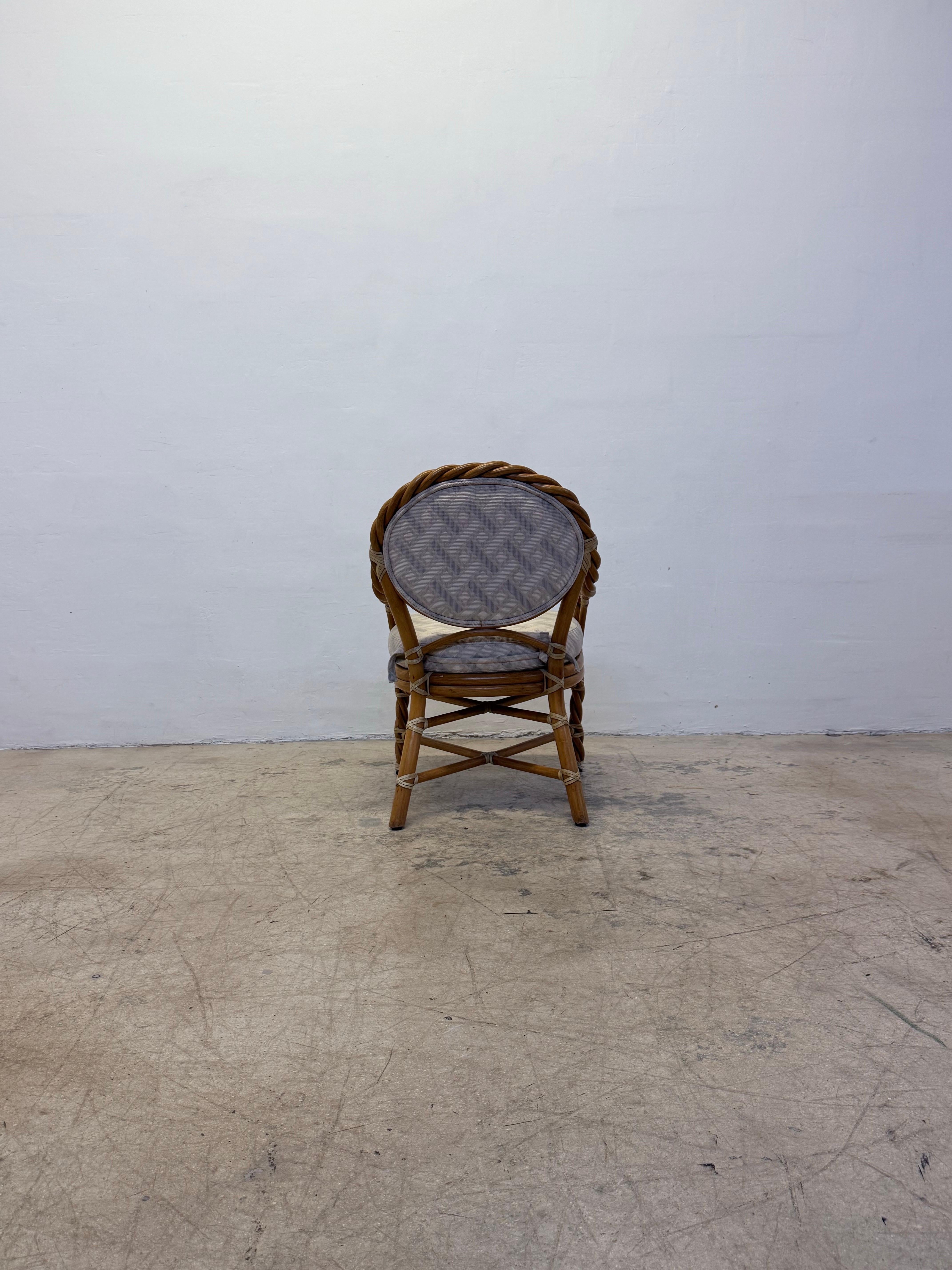 McGuire Twisted Rattan Occasional Chairs With Cushioned Seats - A Pair In Good Condition For Sale In Miami, FL