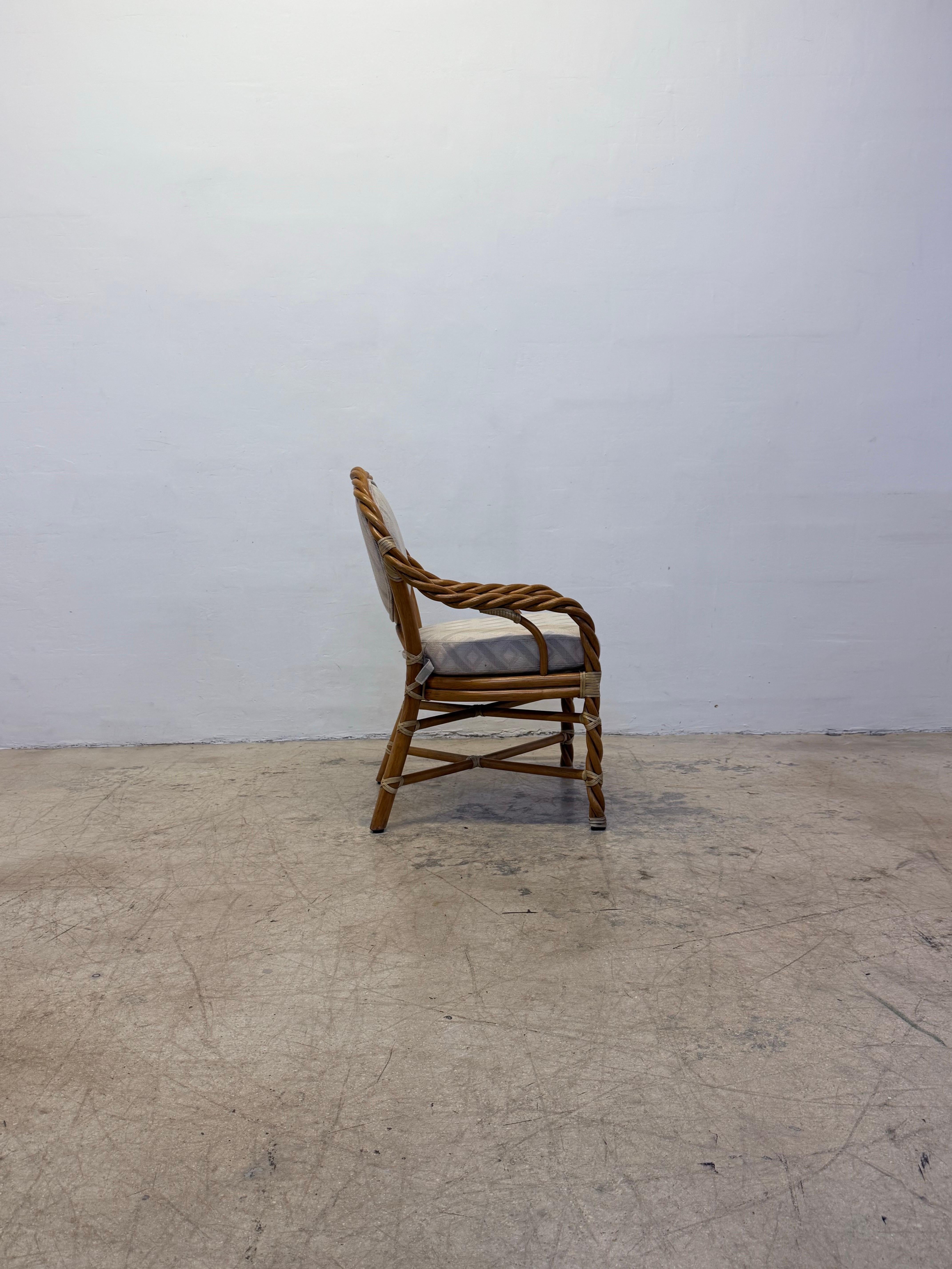 20th Century McGuire Twisted Rattan Occasional Chairs With Cushioned Seats - A Pair For Sale