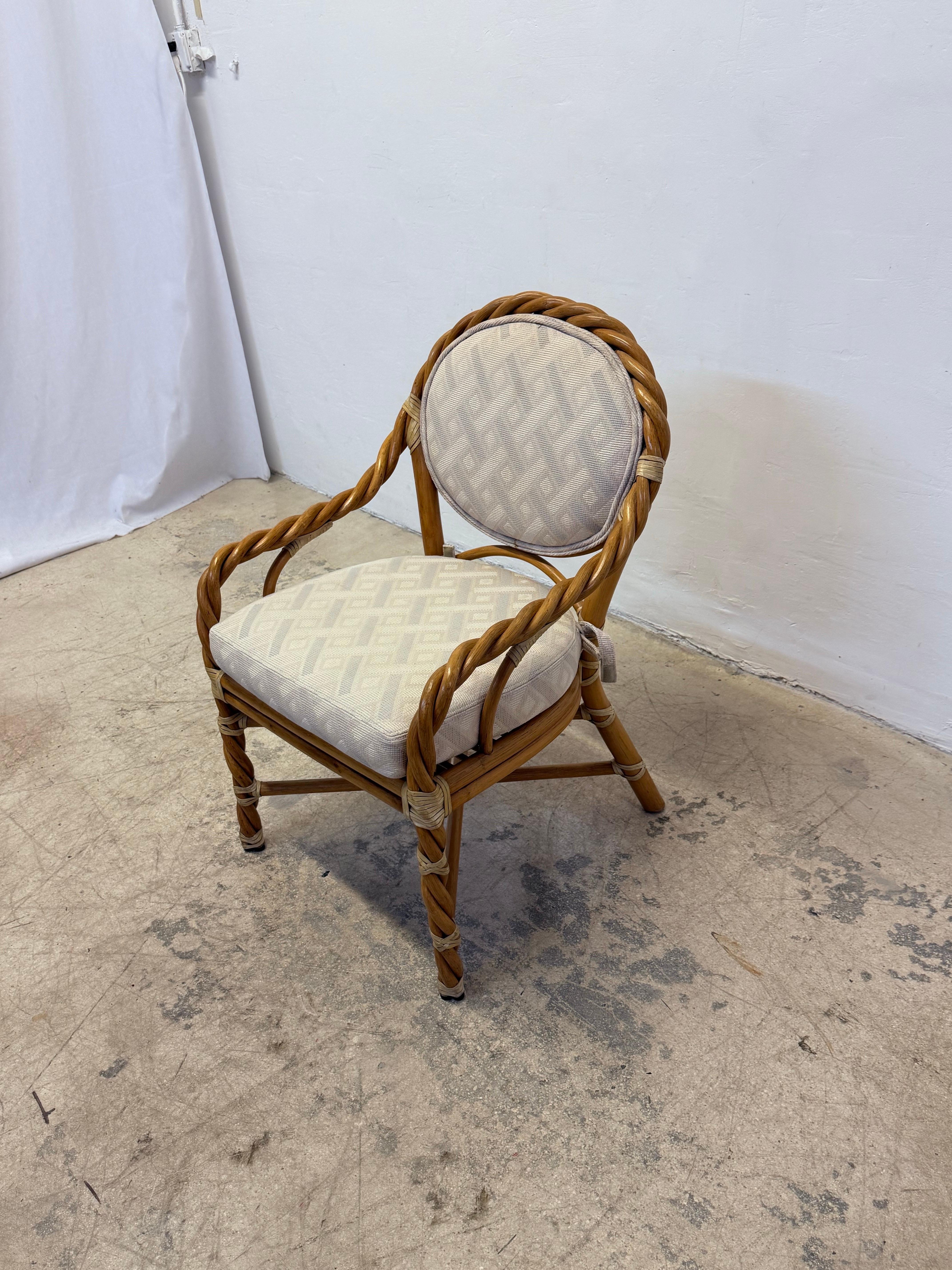 Leather McGuire Twisted Rattan Occasional Chairs With Cushioned Seats - A Pair For Sale