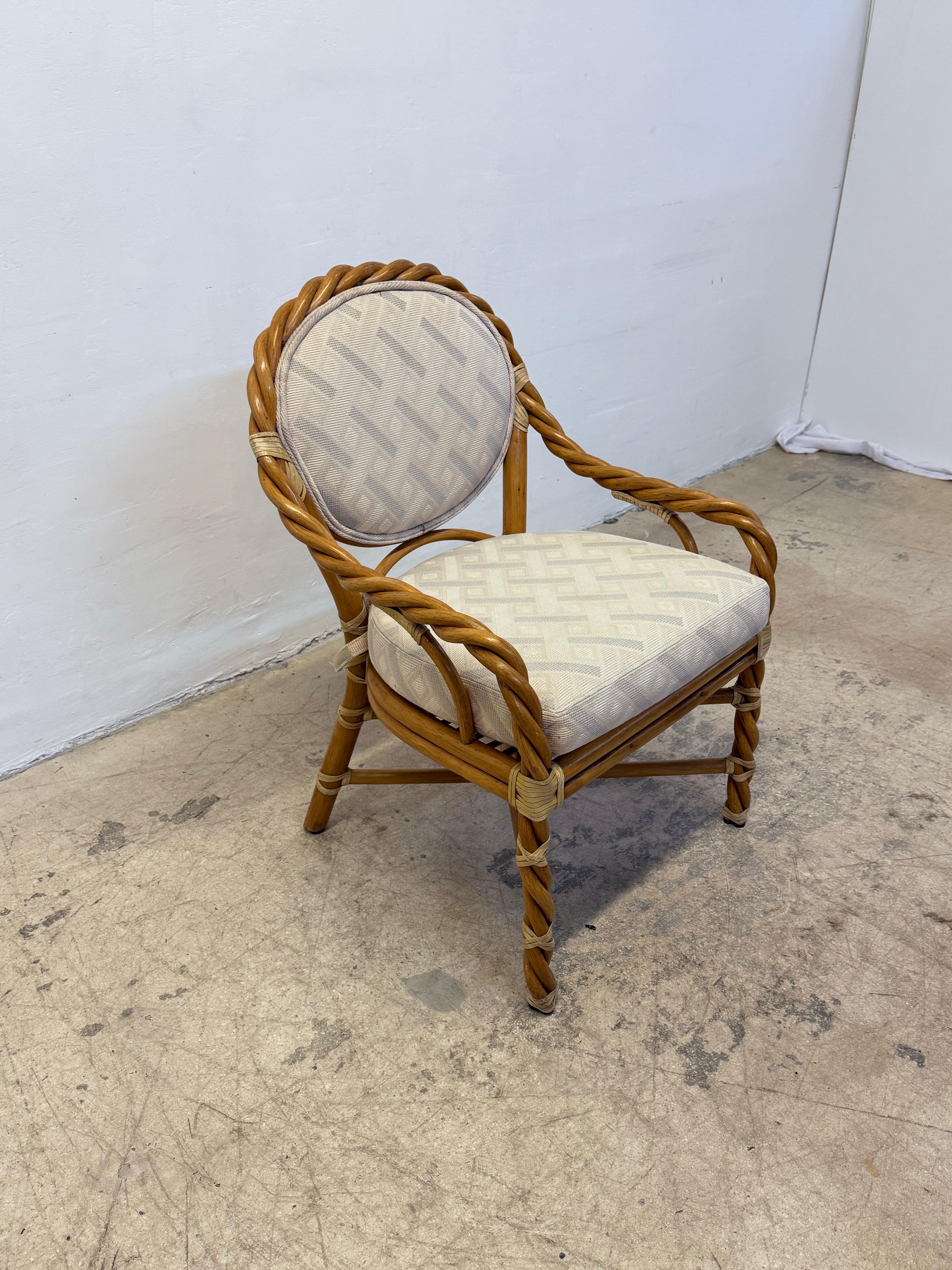 McGuire Twisted Rattan Occasional Chairs With Cushioned Seats - A Pair For Sale 1