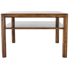 McGuire Two-Tier Oak Rattan Coffee or Occasional Table