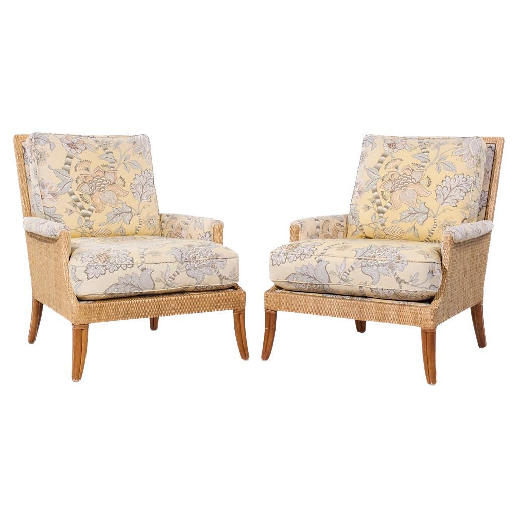 McGuire Umbria Mid Century Rattan and Wicker Lounge Chairs - Pair