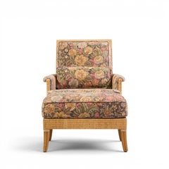 McGuire Umbria Rattan and Wicker Lounge Chair with Ottoman