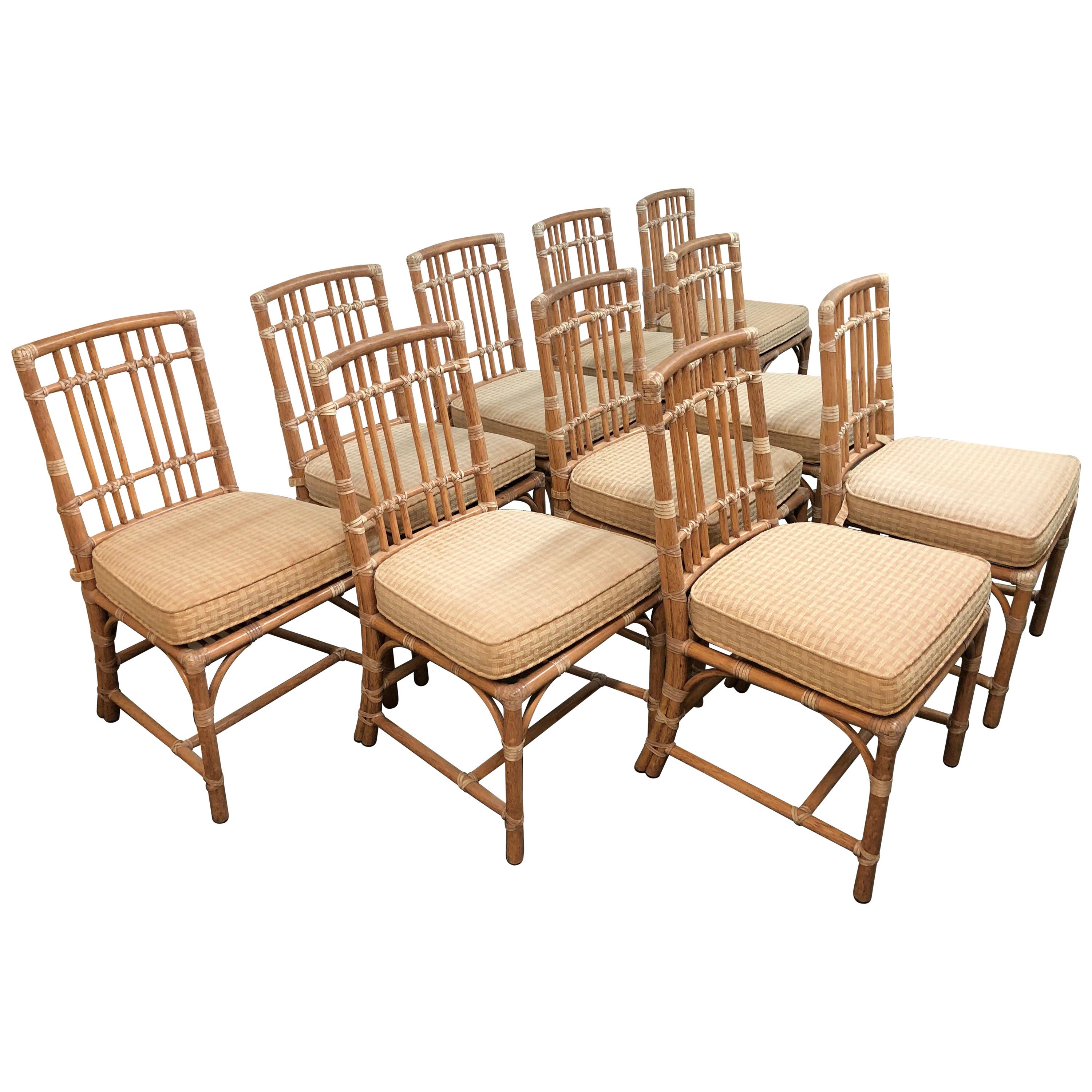 McGuire Vintage Bamboo Dining Chairs, Set of Ten For Sale
