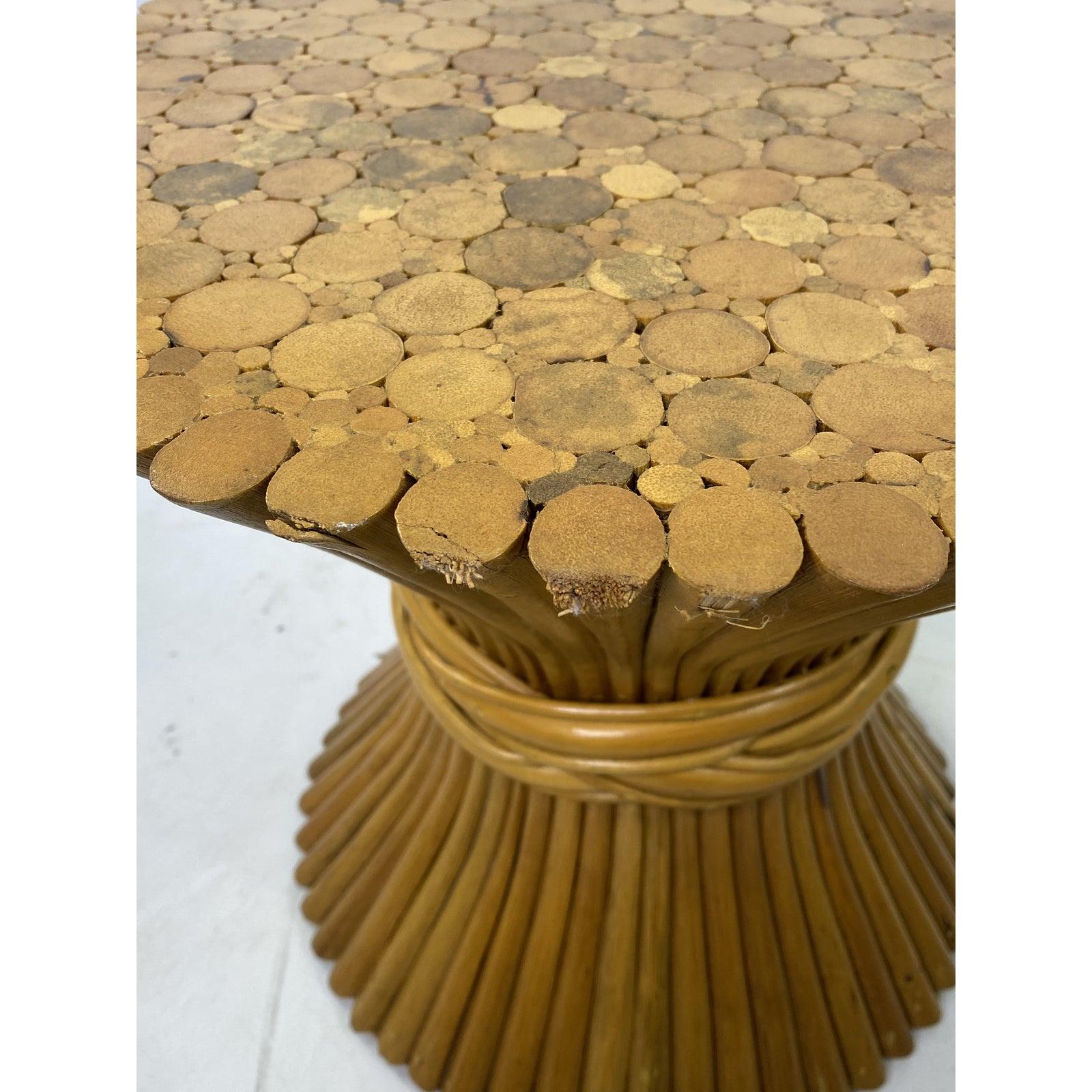 McGuire Vintage Rattan Wheat Sheaf Side Table In Good Condition In Esperance, NY