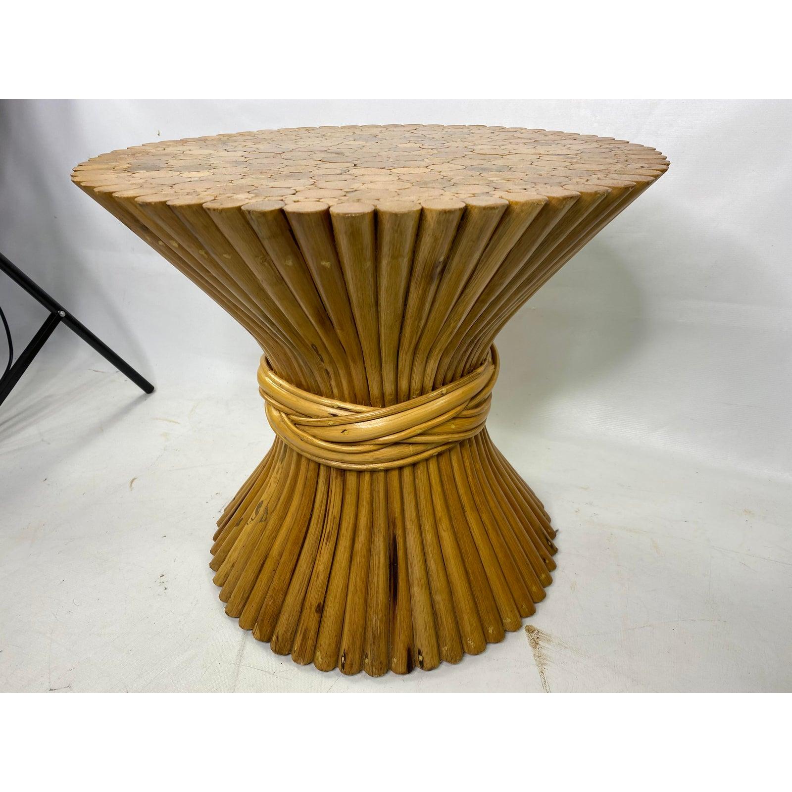 Late 20th Century McGuire Vintage Rattan Wheat Sheaf Side Table