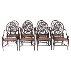 McGuire Vintage Set of Eight Chinese Chippendale Caned Dining Chairs