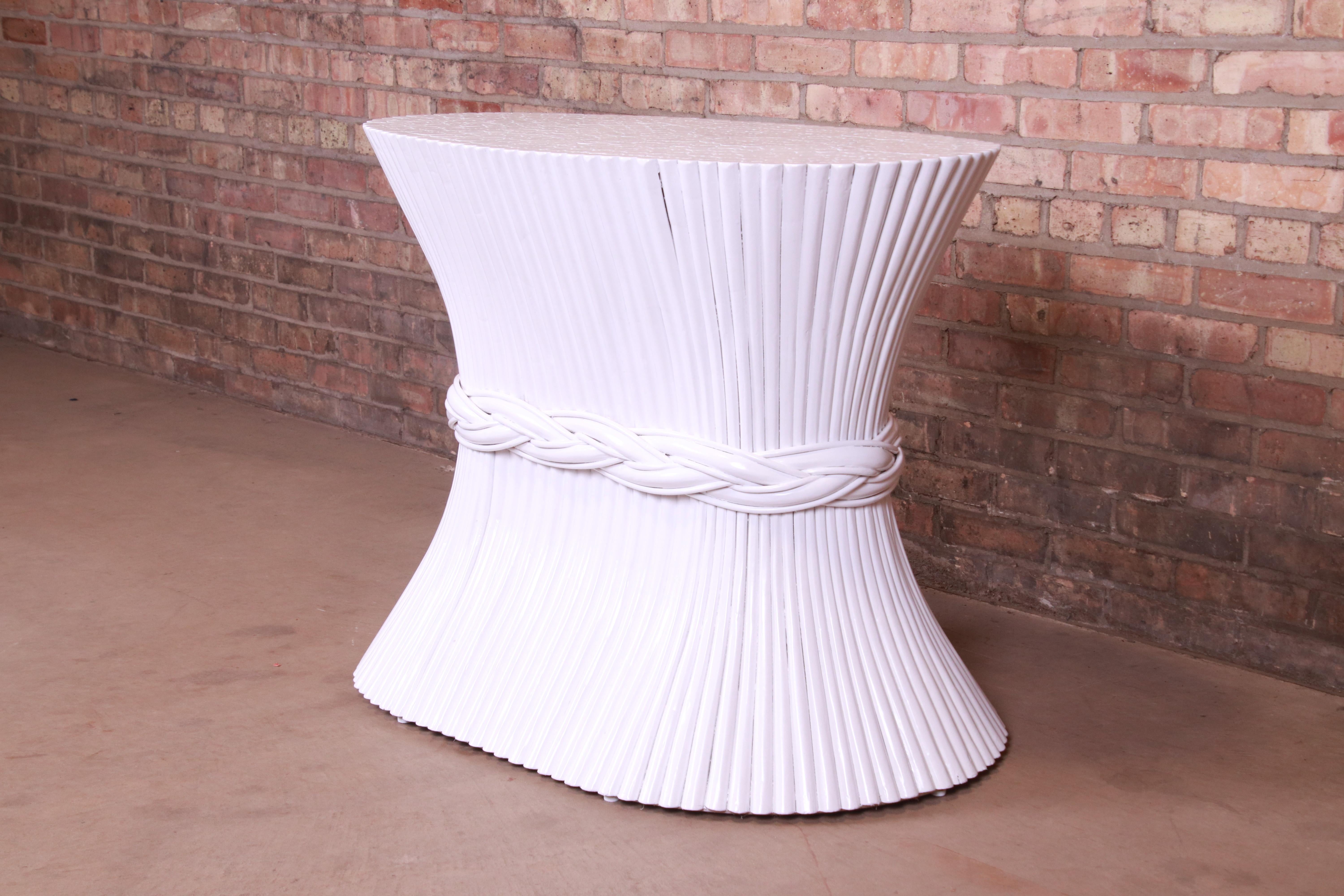 Mid-Century Modern McGuire White Lacquered Sheaf of Wheat Dining Table Pedestal Base, Refinished