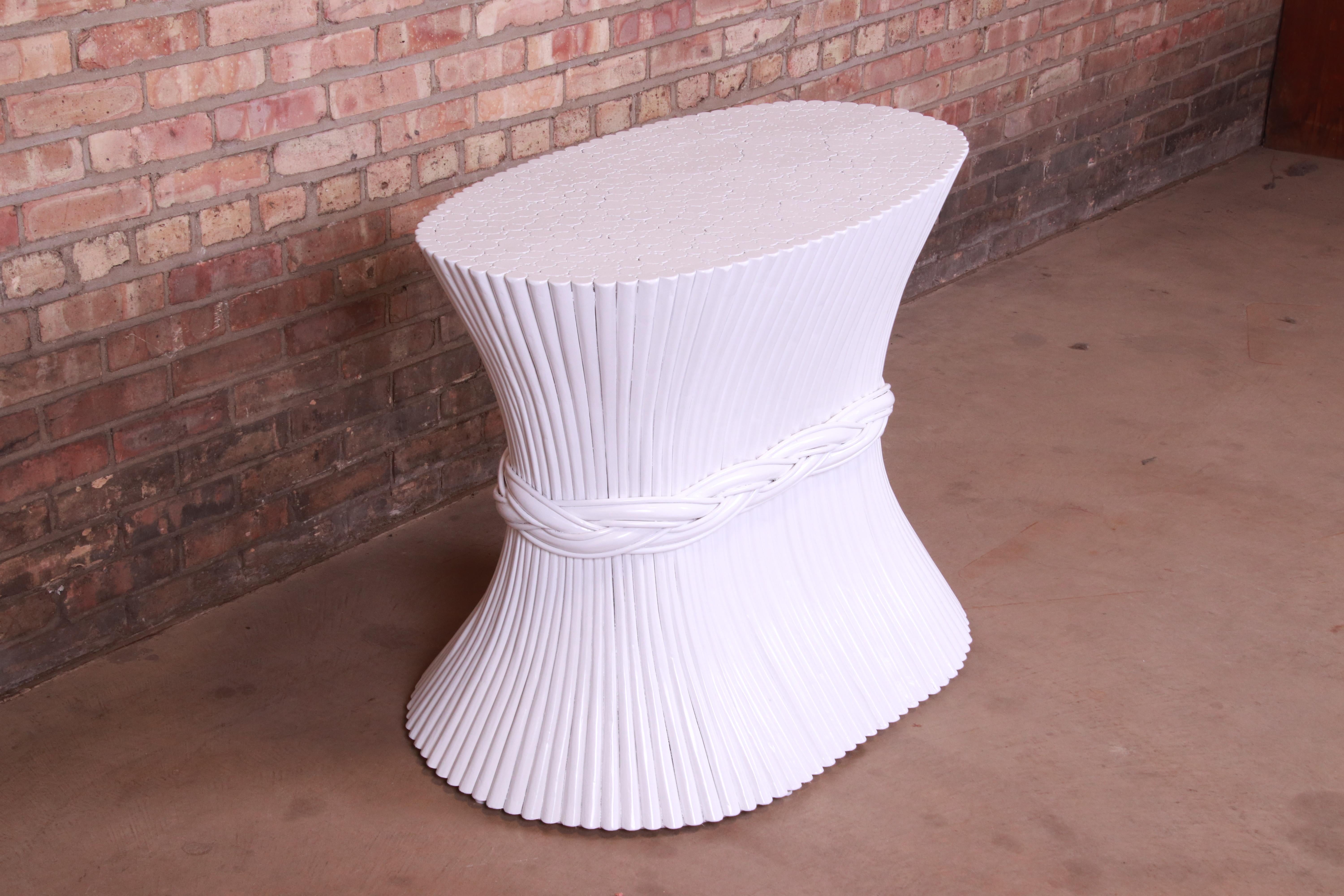 American McGuire White Lacquered Sheaf of Wheat Dining Table Pedestal Base, Refinished