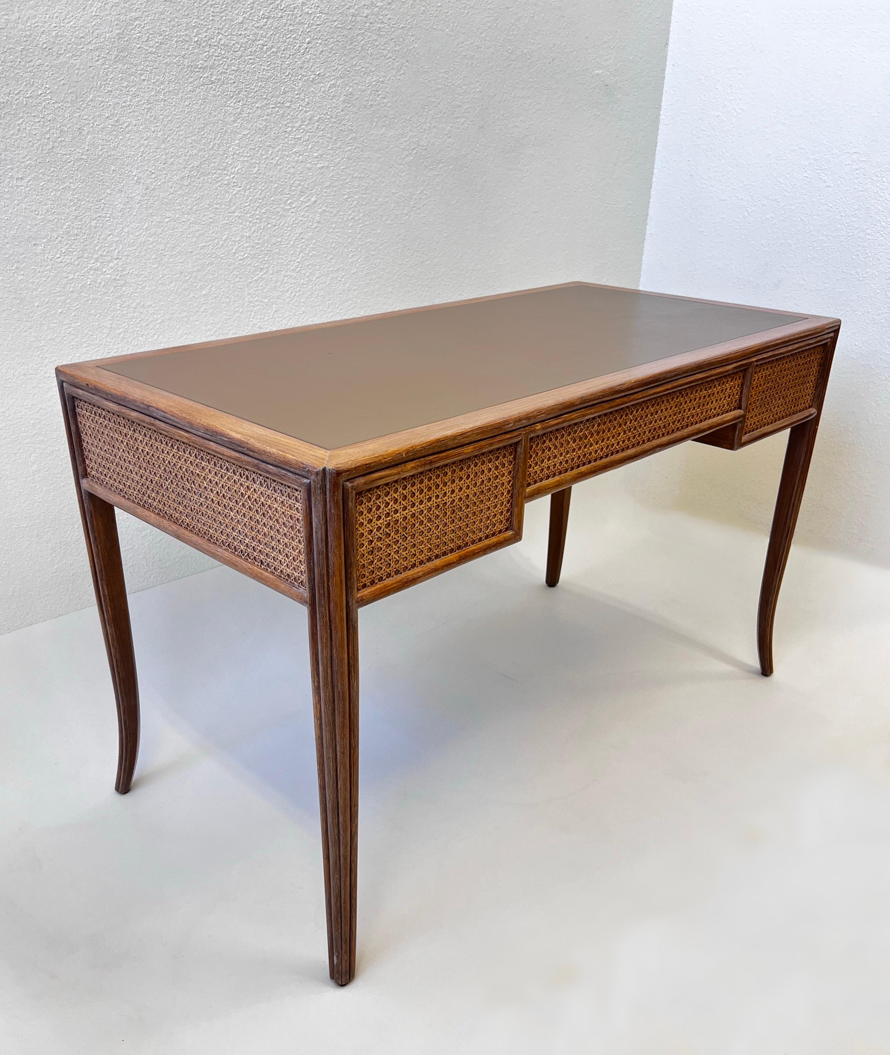 Hollywood Regency McGuire Whitewash Oak  Writing Desk and Chair
