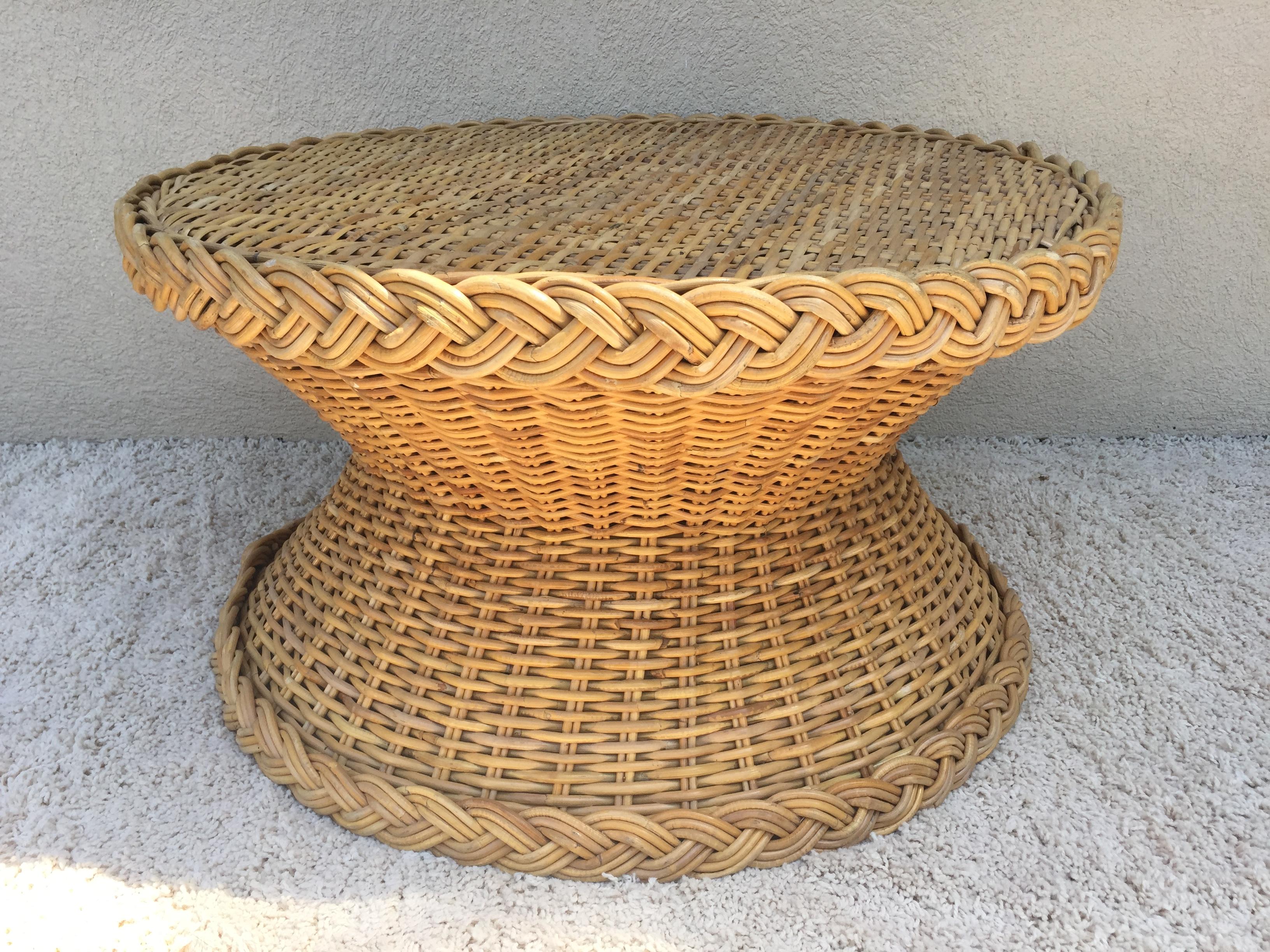 McGuire wicker round natural finish coffee table/ large side table.