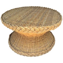 Vintage McGuire Wicker Circular Coffee Table/ Side Table