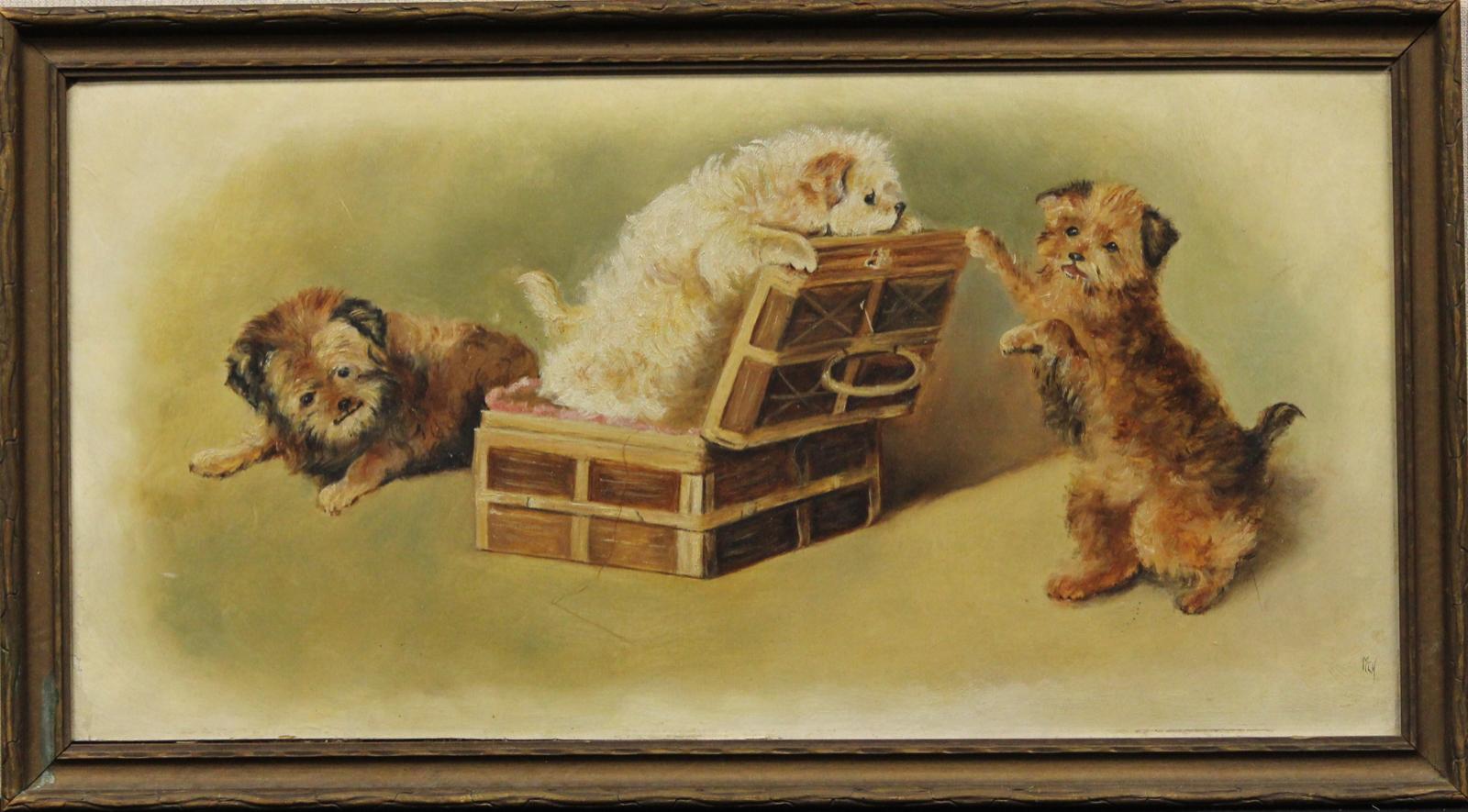 Trio of Terrier Puppies - Painting by MCH