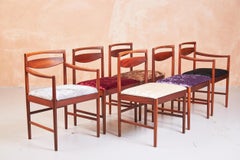 McIntosh Teak Dining Chairs with Chenille Harlequin Upholstery Set of Six