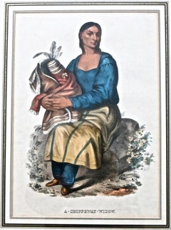 McKenney and Hall Hand-Painted Lithograph "Chippeway Widow", circa 1837
