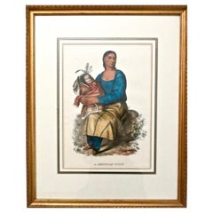 McKenney and Hall Hand-Painted Lithograph "Chippeway Widow", circa 1837