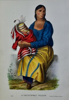 A Chippeway Widow: Eine handkolorierte Original-Lithographie von McKenney & Hall aus dem 19. Jahrhundert