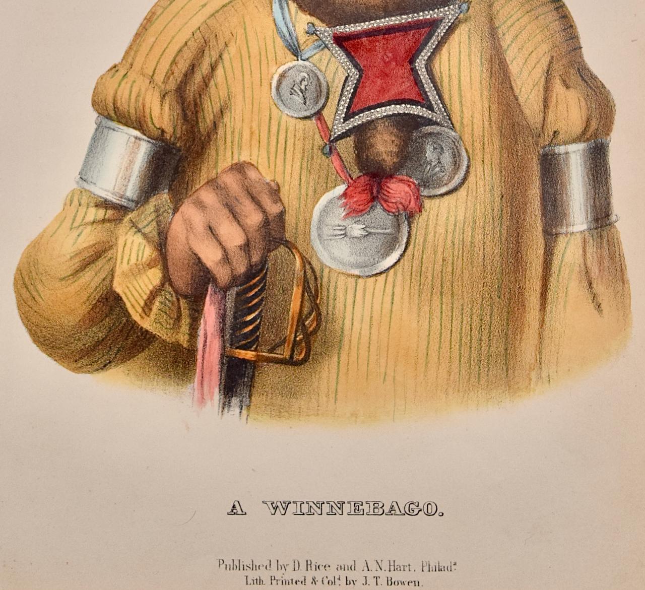 This is an original 19th century hand-colored McKenney and Hall lithograph of a Native American entitled 