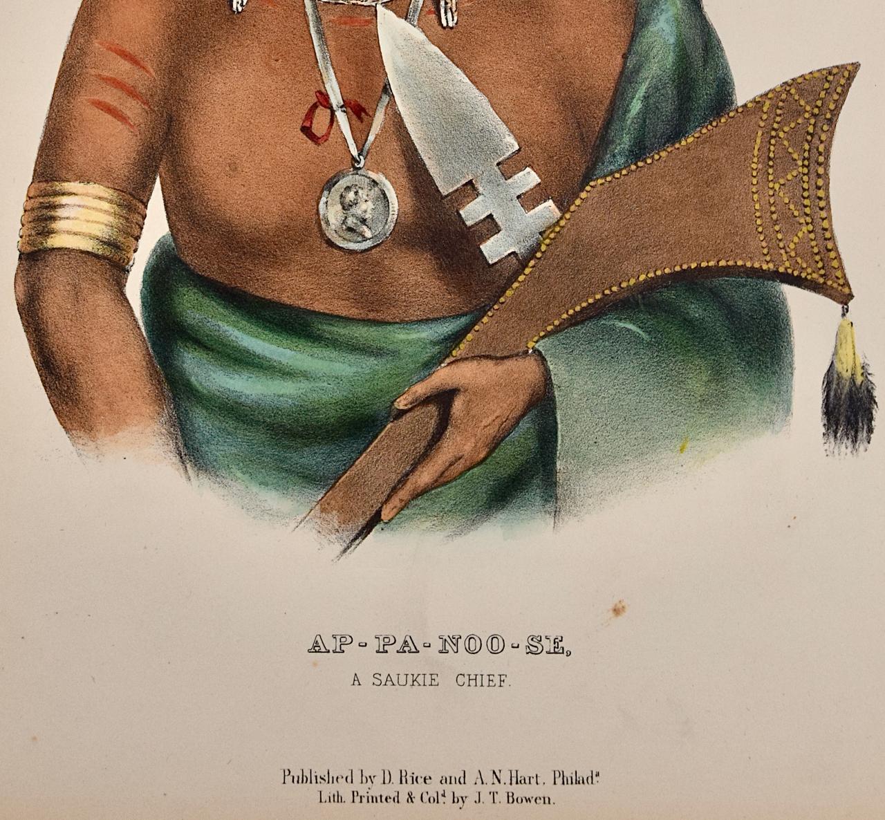 Ap-Pa-Noo-Se, un capo Saukie: Litografia originale colorata a mano di McKenney & Hall in vendita 3