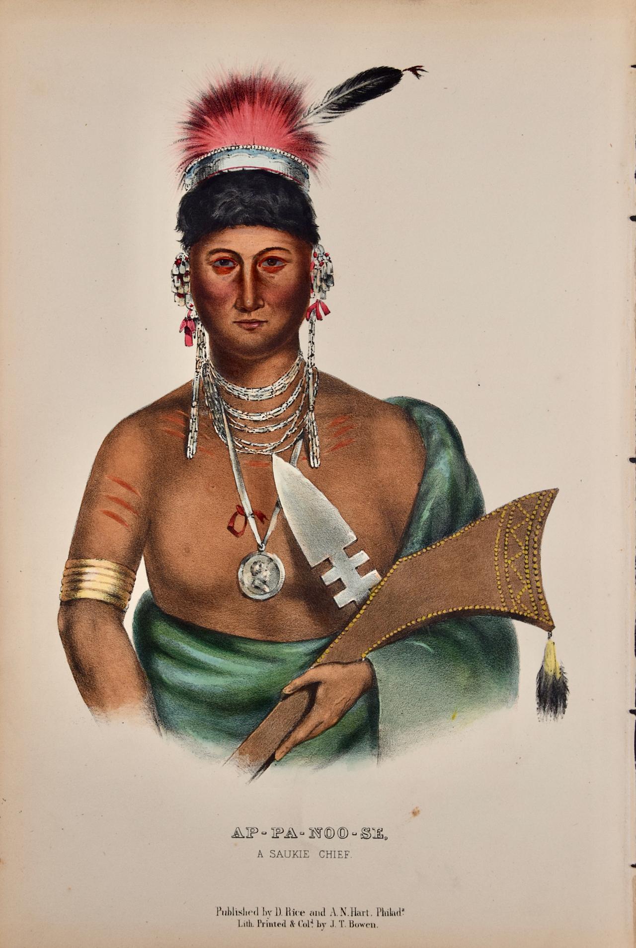 Ap-Pa-Noo-Se, Ein Saukie Chief: Originale handkolorierte McKenney & Hall-Lithographie