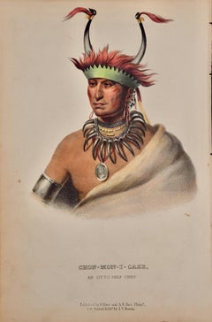 Antique Chon-Mon-I-Case, An Otto Chief: Original Hand-colored McKenney & Hall Lithograph
