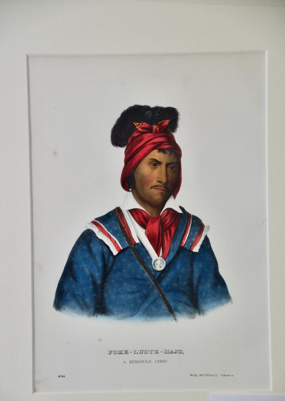 Foke-Luste-Hajo, capo Seminole: Antica litografia colorata a mano di McKenney & Hall in vendita 4