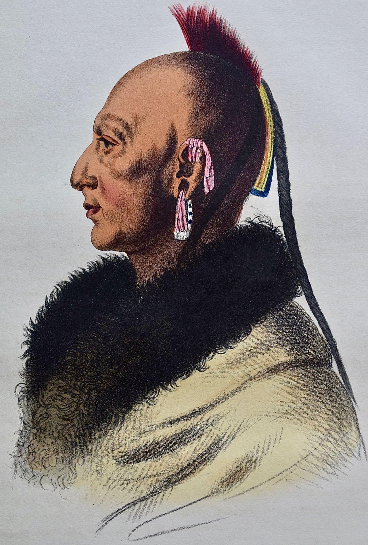Le Soldat Du Chene, Osage Chief: Hand Colored McKenney Folio-sized Lithograph - Print by McKenney & Hall