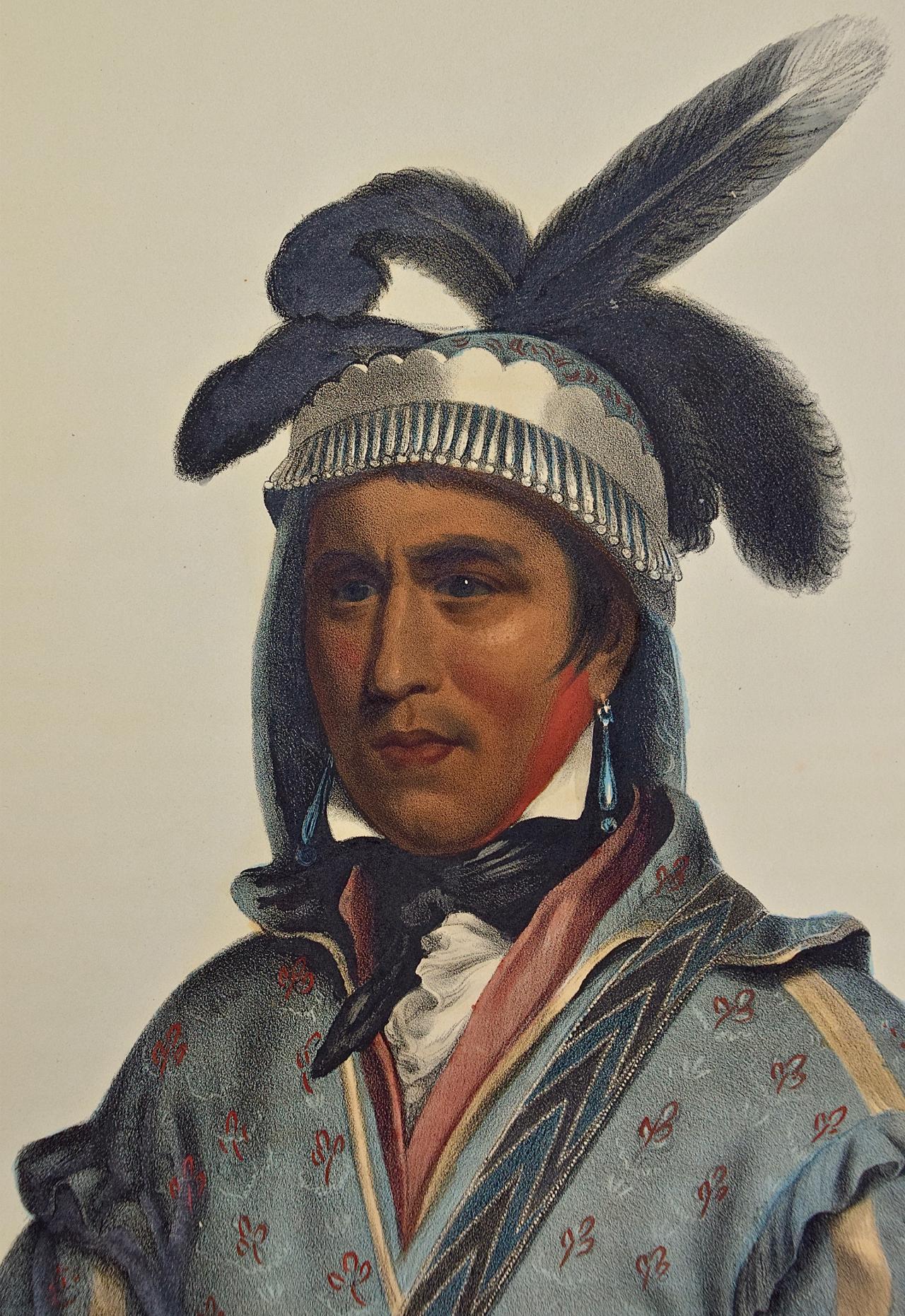 An original 19th century hand-colored folio size McKenney and Hall engraving of a Native American entitled 