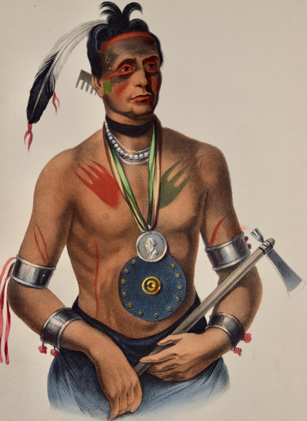Hoo-Wan-Ne-Ka, A Winnebago Chief: Original handkoloriertes McKenney & Hall Litho im Angebot 1