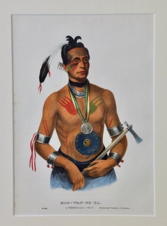 Hoo-Wan-Ne-Ka, Winnebago Chief: Original Hand-colored McKenney & Hall Lithograph