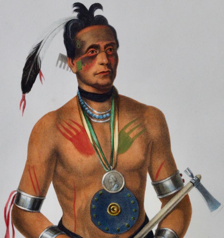 Hoo-Wan-Ne-Ka, chef de Winnebago : lithographie originale colorée à la main de McKenney & Hall en vente 3