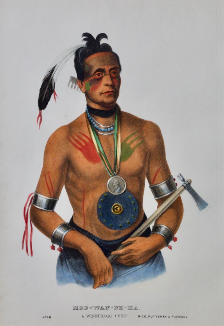 Hoo-Wan-Ne-Ka, Winnebago Chief: Original Hand-colored McKenney & Hall Lithograph