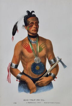 Hoo-Wan-Ne-Ka, Winnebago-Häuptling: Original handkolorierte McKenney & Hall Lithographie