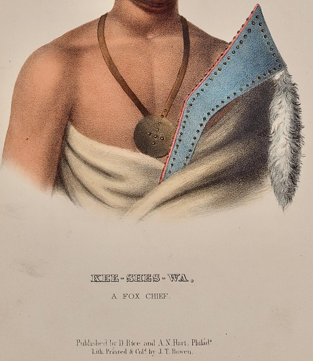 This is an original 19th century hand-colored McKenney and Hall lithograph of a Native American entitled 