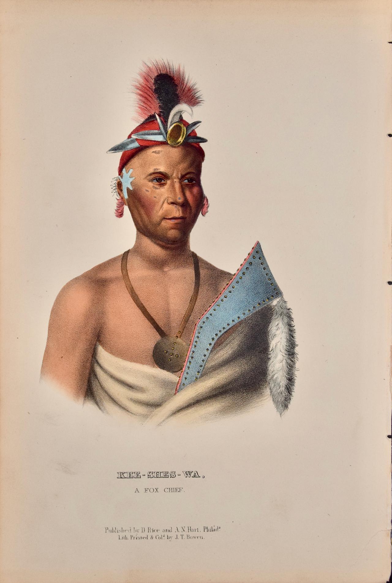 Kee-Shes-Wa, A Fox Chief: Eine handkolorierte Original-Lithographie von McKenney & Hall