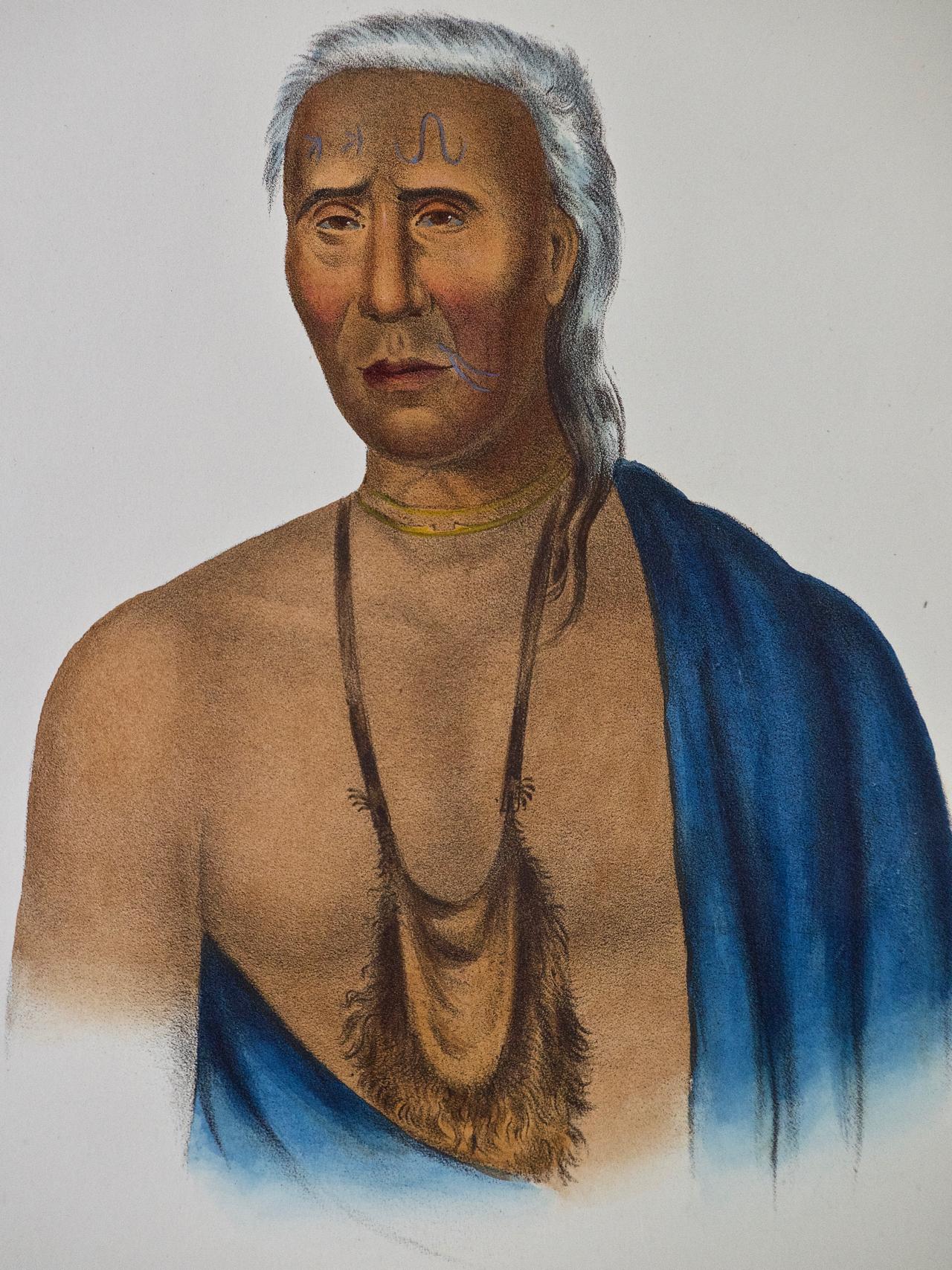 Lap-Pa-Win-Soe, chef du Delaware : lithographie originale colorée à la main de McKenney & Hall en vente 1