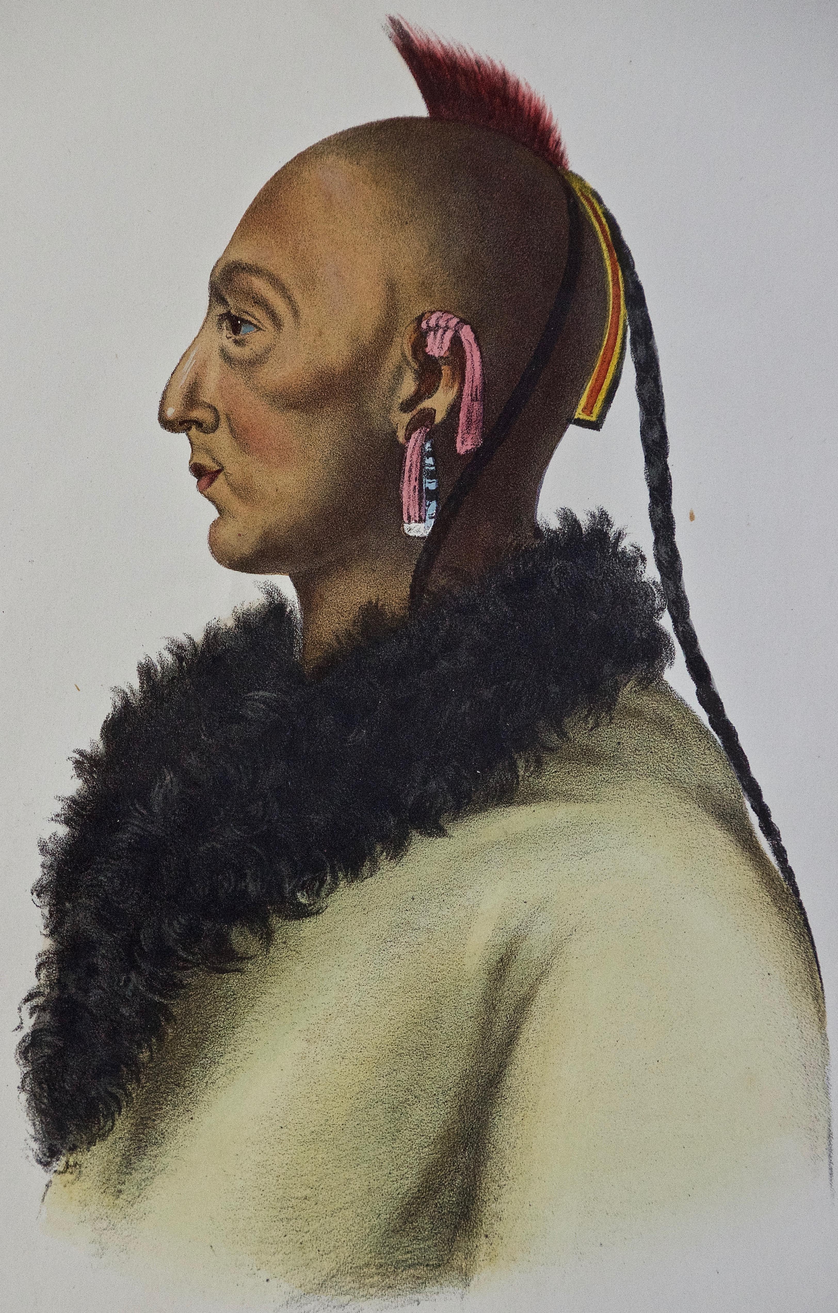 Le-Soldat-Du, un chef d'osage : lithographie originale colorée à la main de McKenney & Hall en vente 1