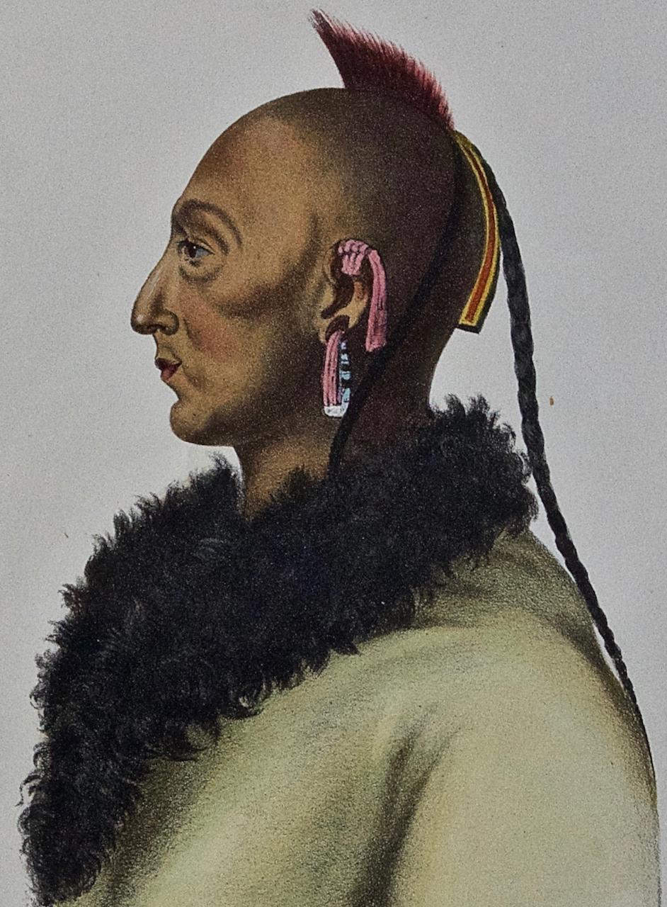 Le-Soldat-Du, un chef d'osage : lithographie originale colorée à la main de McKenney & Hall en vente 2