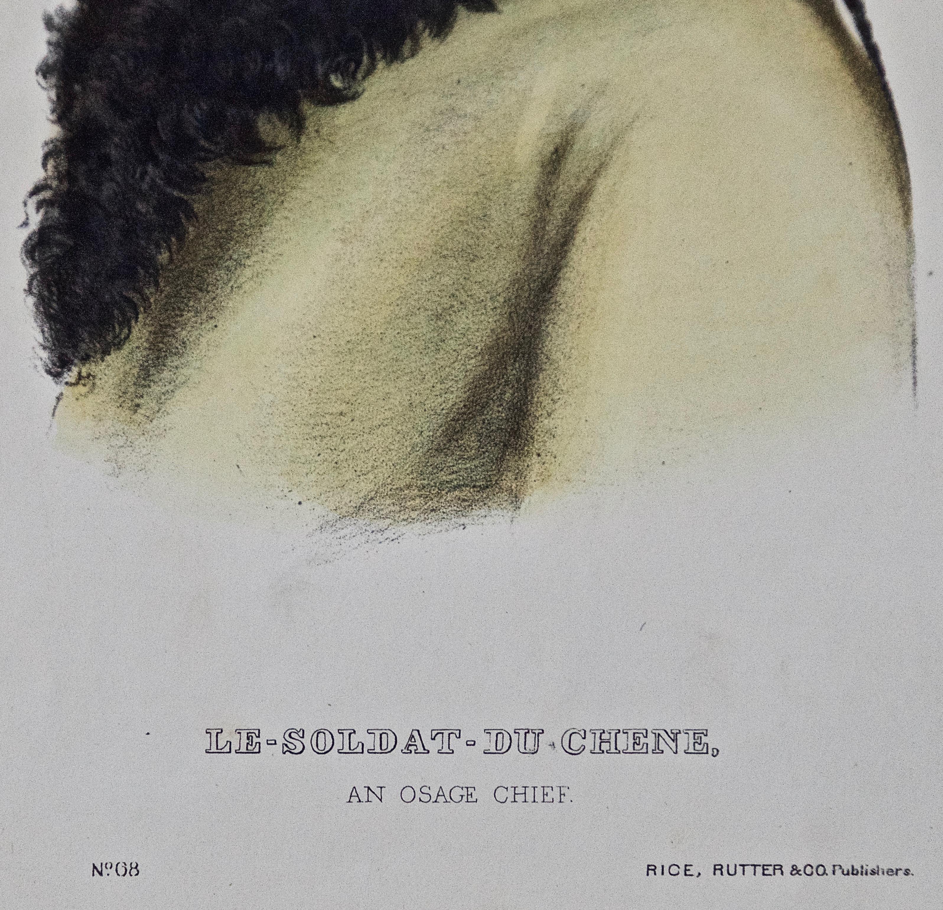 Le-Soldat-Du, un chef d'osage : lithographie originale colorée à la main de McKenney & Hall en vente 3