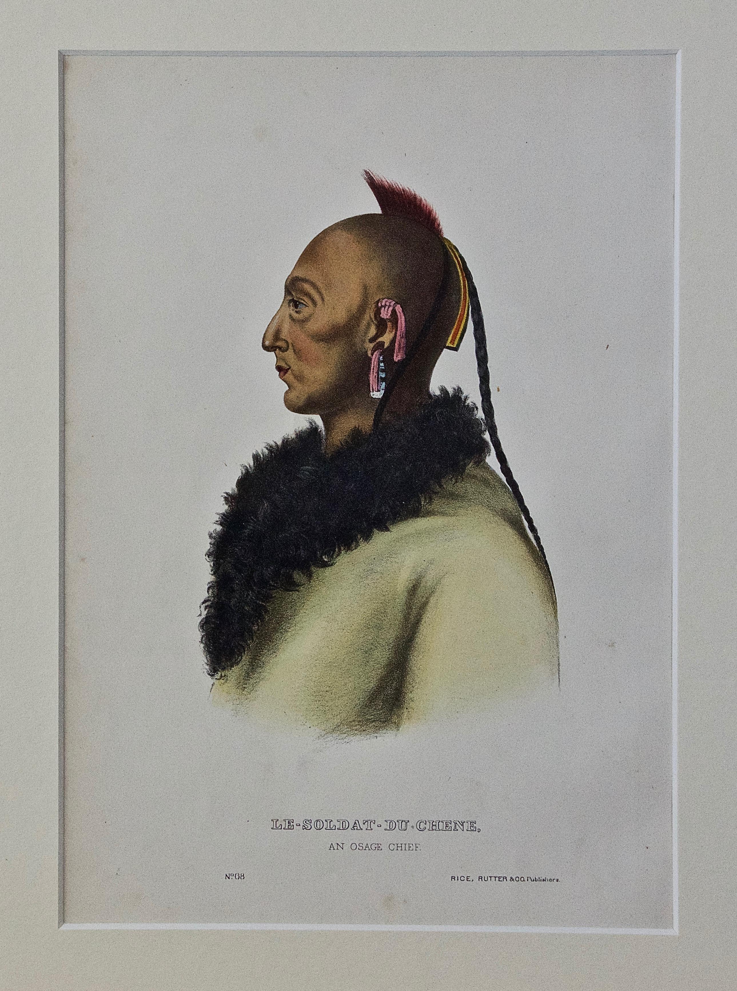Le-Soldat-Du, un chef d'osage : lithographie originale colorée à la main de McKenney & Hall en vente 4