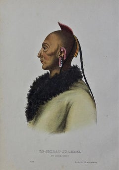 Le-Soldat-Du, ein Osage-Häuptling: Original handkolorierte McKenney & Hall Lithographie