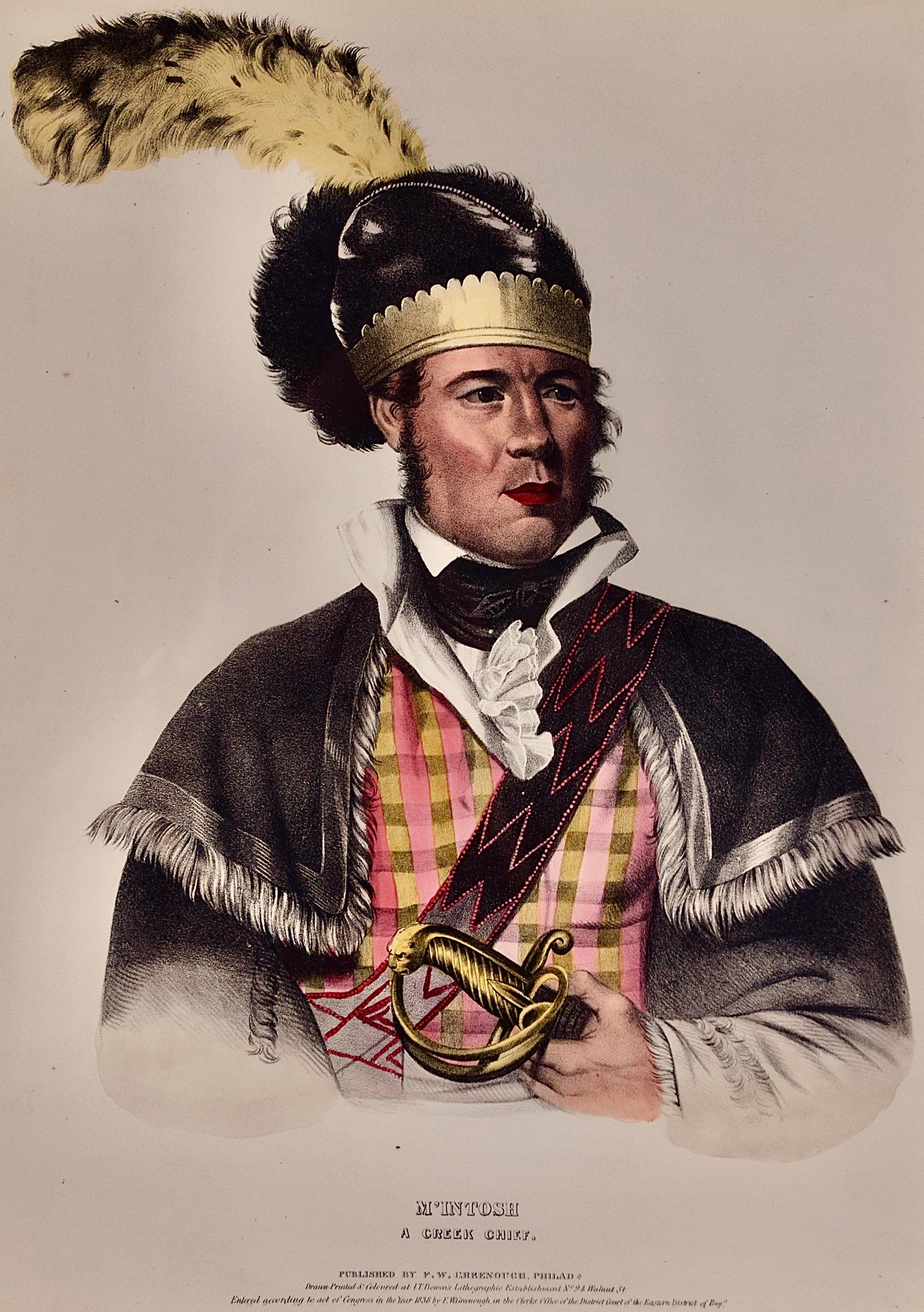 McIntosh, A Creek Chief: Framed Hand-colored McKenney Folio-sized Lithograph - Print by McKenney & Hall