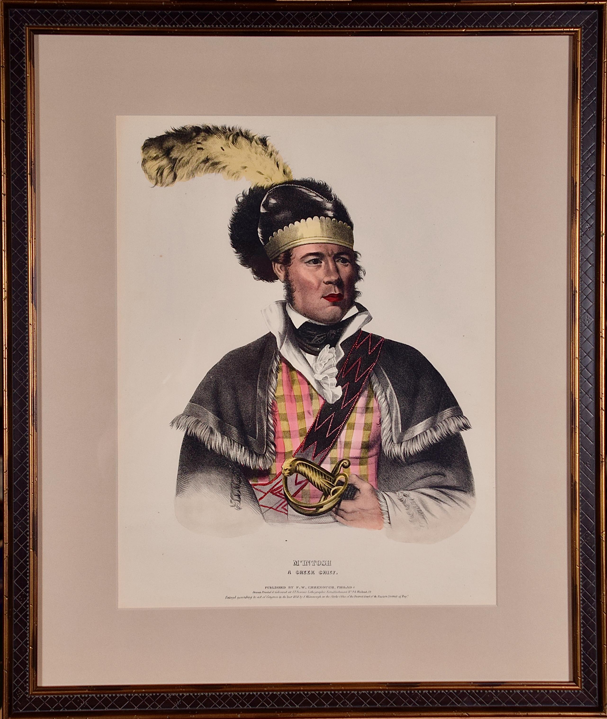 McKenney & Hall Portrait Print - McIntosh, A Creek Chief: Framed Hand-colored McKenney Folio-sized Lithograph