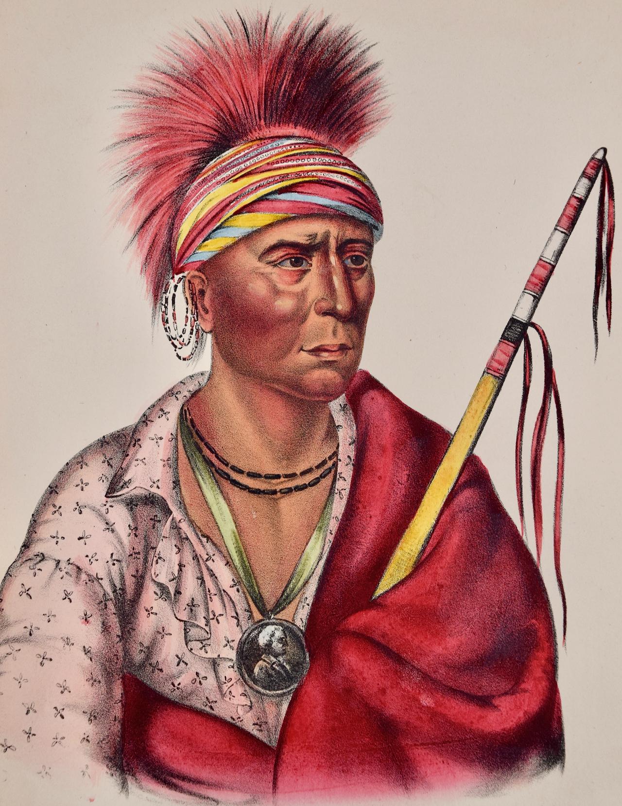 Not-Chi-Mi-Ne, An ioway Chief: Original Hand-colored McKenney & Hall Lithograph For Sale 1