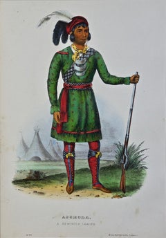 Original Hand Colored McKenney & Hall Engraving "Asseola, A Seminole Leader"