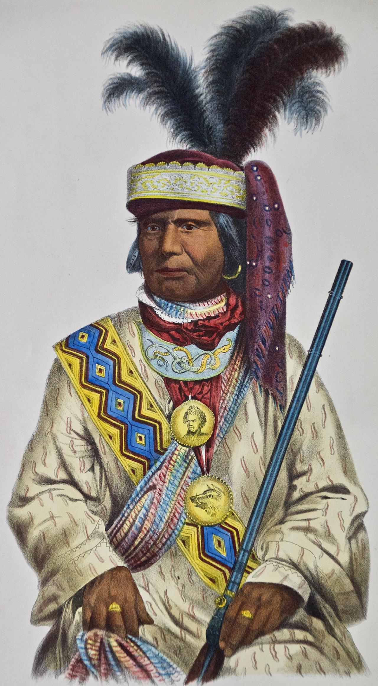 Billy Bowlegs, Seminole : Encadré Original McKenney, Lithographie colorée à la main - Naturalisme Print par McKenney & Hall